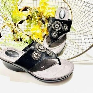 Solesensability Leather Sandals Size 9 Black Leather